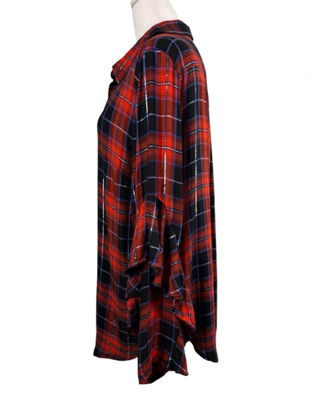 EST. 1946 Red Plaid Ruffle Sleeve Button Down Blouse Fall Chic Size L - Picture 8 of 13